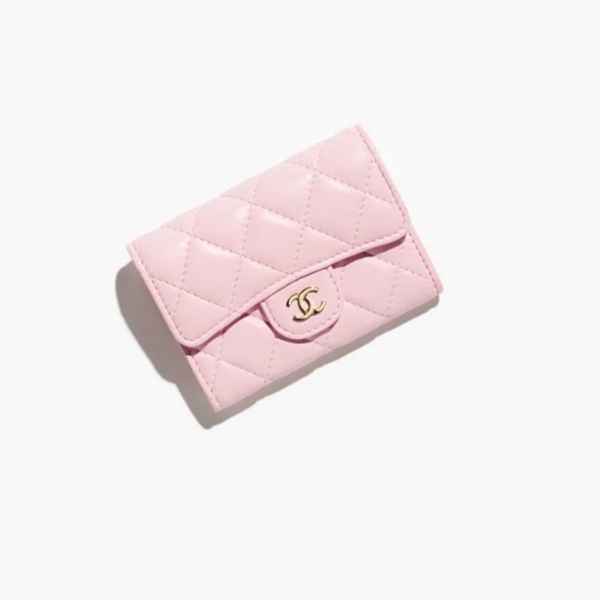 샤넬 클래식 지퍼 똑딱이 카드지갑 램스킨 라이트 핑크 금장 AP4096 Y04059 NADOE