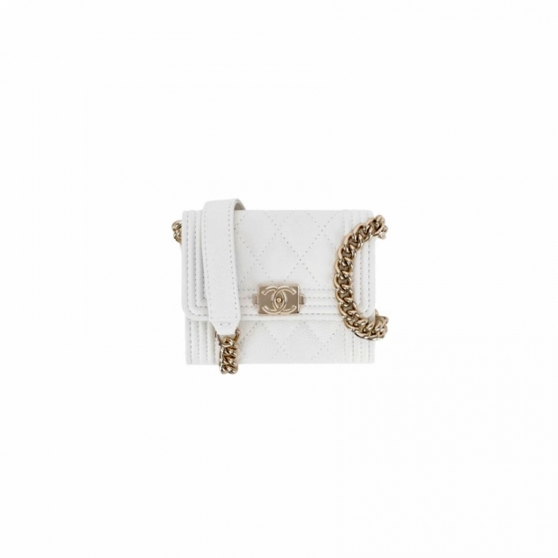 샤넬 보이 미니 체인 월렛 WOC 캐비어 화이트 금장 AP2206 B05839 10601