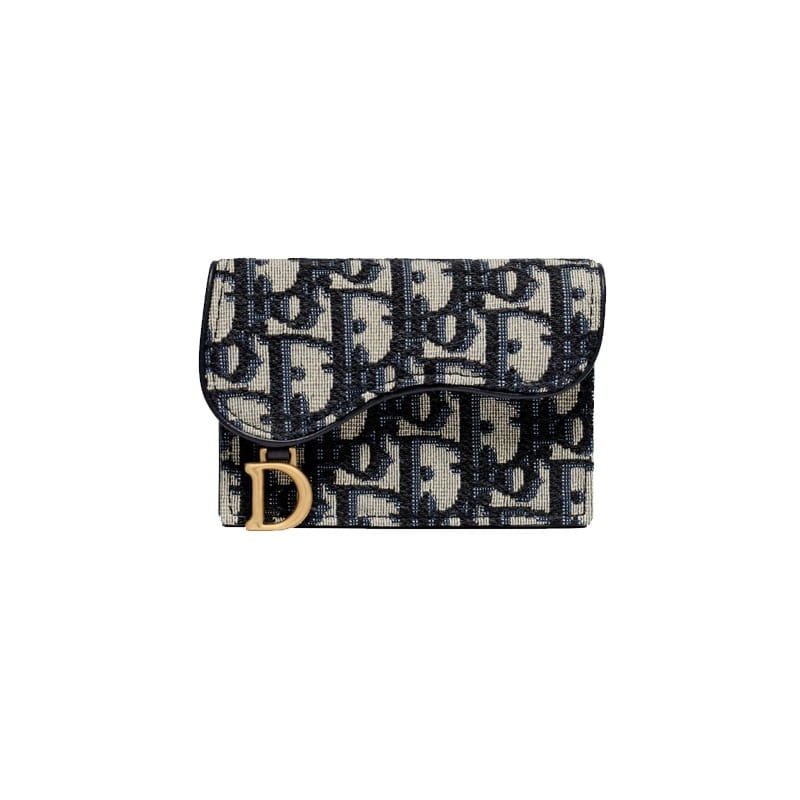 디올 SADDLE 플랩 카드 지갑 블루 Dior oblique S5611CTZQ_M928