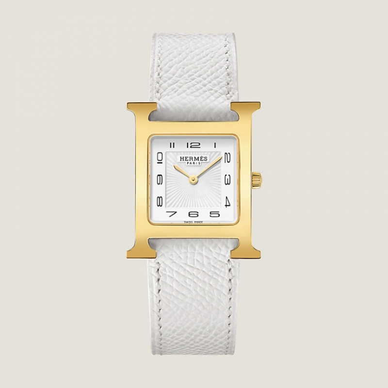 에르메스 H 시계 미디엄 30mm 골드 앱송 화이트 W052408WW00