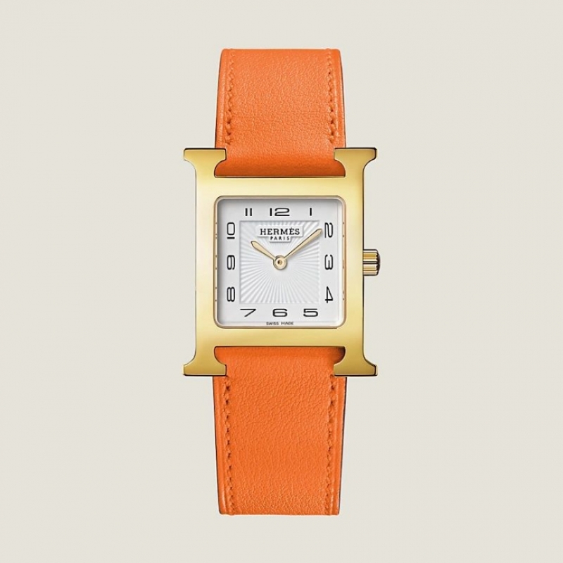 에르메스 H 시계 미디엄 30mm 골드 스위프트 주황 W036786WW00