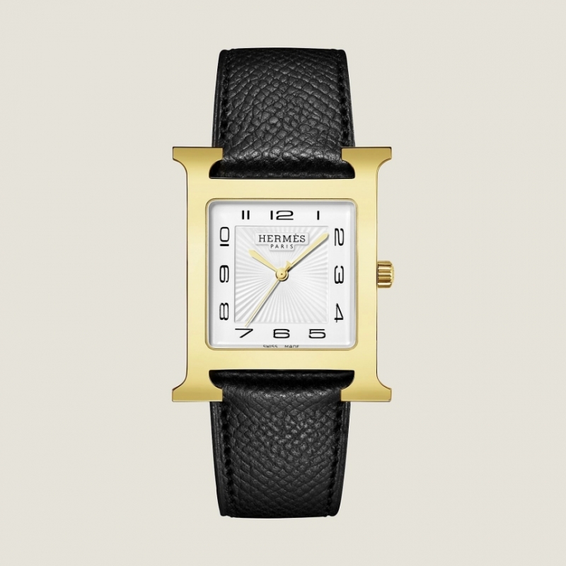 에르메스 H 시계 라지 34mm 골드 바레니아 블랙 W036843WW00